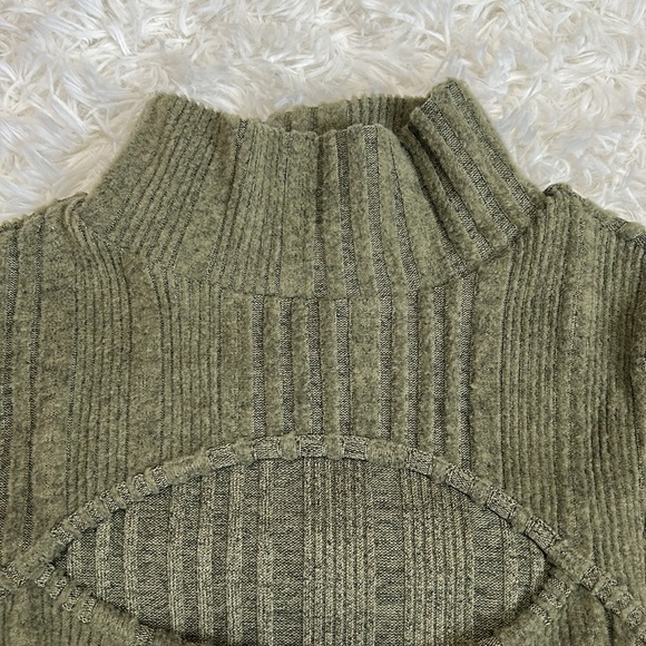 Olive Green Ribbed Knit Crop Sweater | Green Sweater | Cropped Sweater - Picture 3 of 7